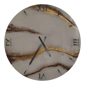 Wall Clock in Dove Marble Resin and Gold ORL 021 Made in Italy