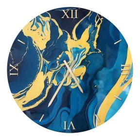 Blue and Gold Marble Resin Wall Clock ORL 023 Made in Italy